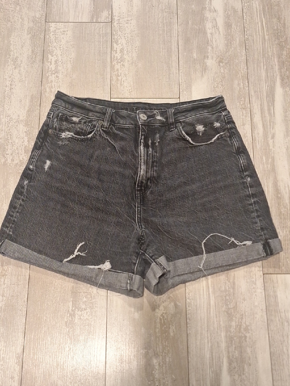 American Eagle Outfitters High-Waist Distressed Charcoal Denim Shorts Size 10